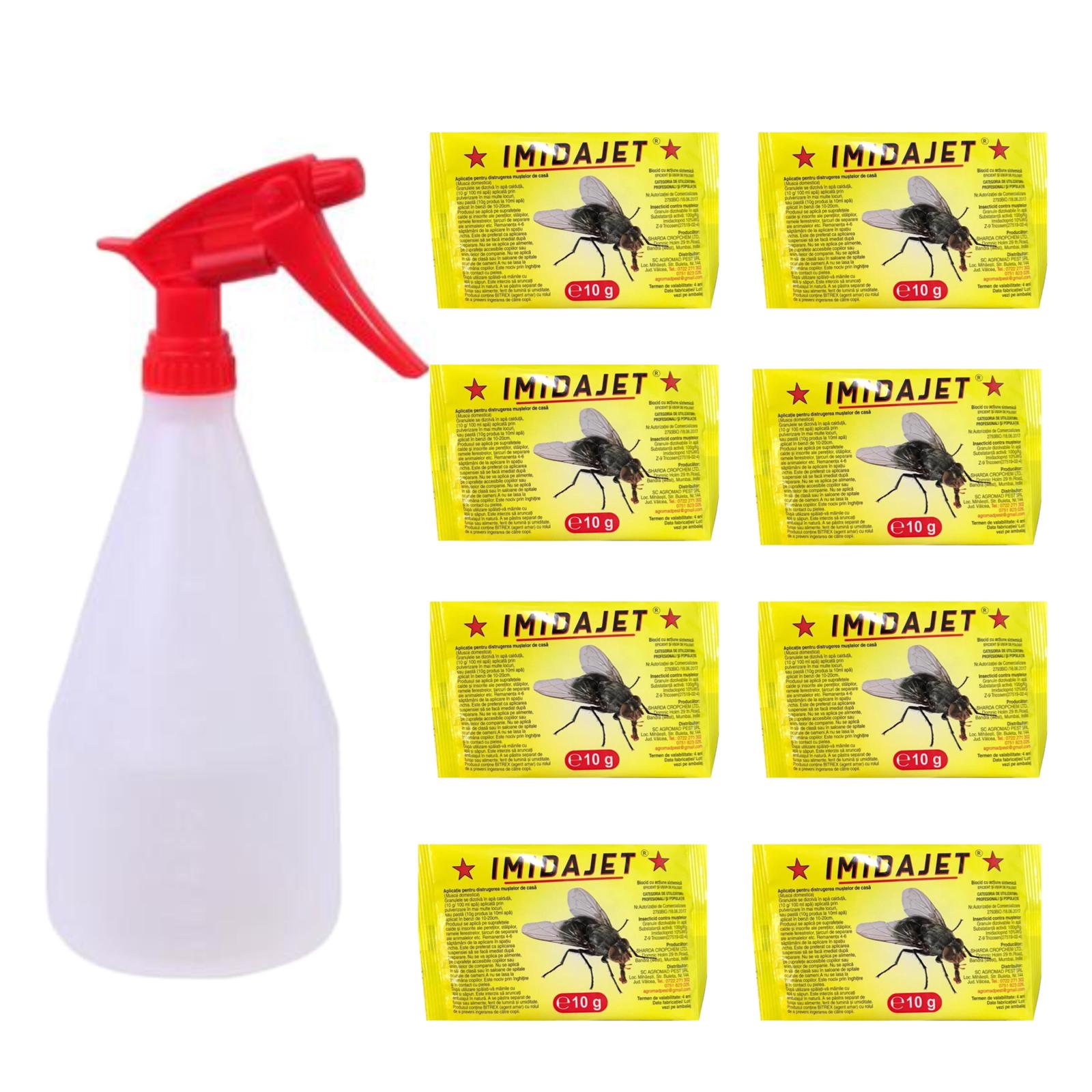 Insecticid pentru combaterea mustelor , Imidajet 10 g x 8 + cu Pulverizator 1 L